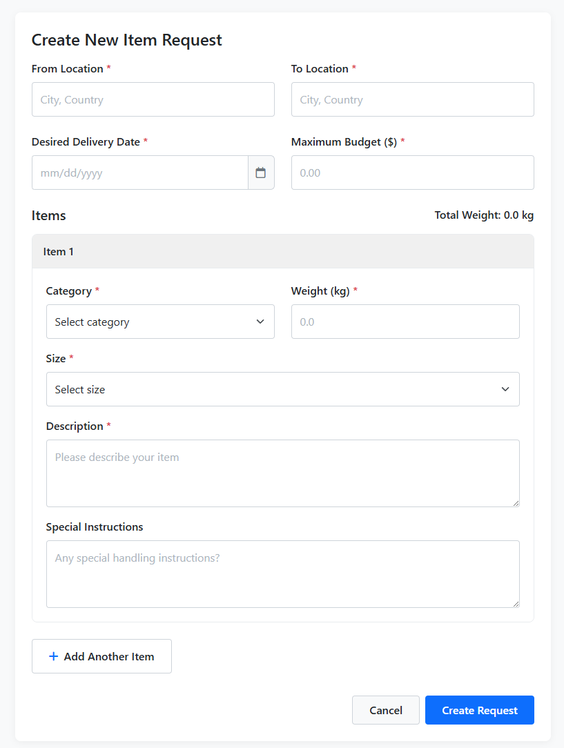 Create Delivery Request